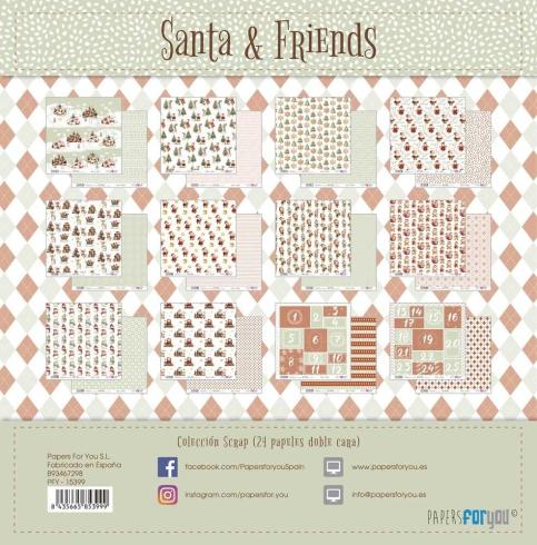 Papers For You - Designpapier "Santa & Friends" Scrap Paper Pack 8x8 Inch - 24 Bogen