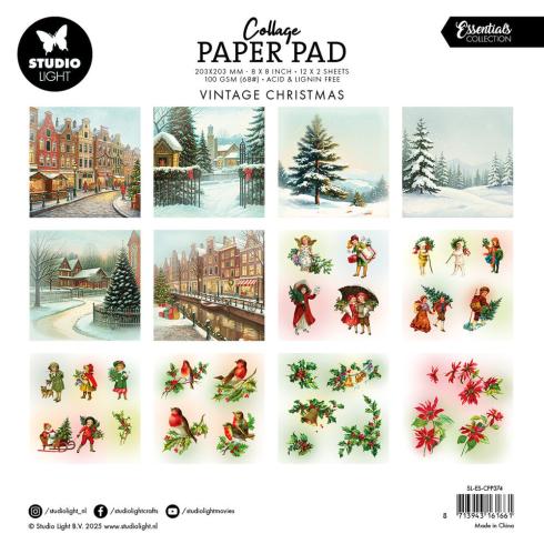 Studio Light - Designpapier "Vintage Christmas" Collage Paper Pad 8x8 Inch - 24 Bogen