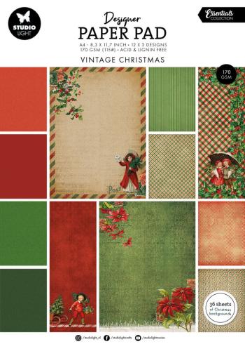 Studio Light - Designpapier "Vintage Christmas" Designer Paper Pad A4 - 36 Bogen
