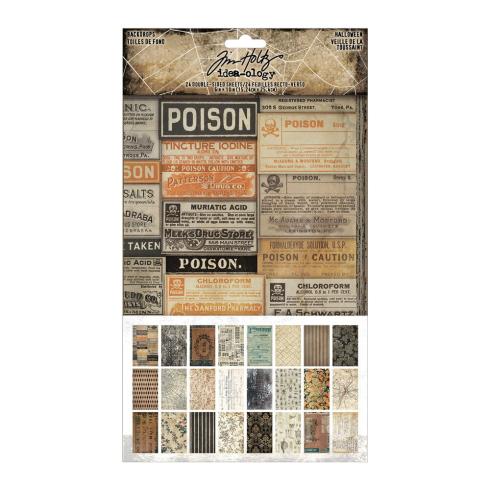 Tim Holtz - Idea Ology - Designpapier "Backdrops Halloween" Paper Pack 6x10 Inch - 24 Bogen 