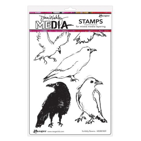 Ranger - Stempelset by Dina Wakley "Scribbly Ravens" Media Cling Stamp 