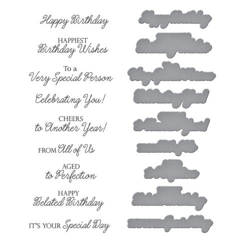 Spellbinders - Buchdrucktechnik "Birthday Wishes Sentiments" BetterPress Plate & Dies