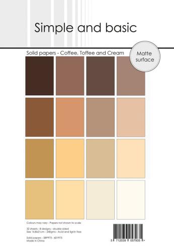 Simple and Basic - Cardstock "Coffee, Toffee and Cream" Solid Papers A5 - 32 Bogen 