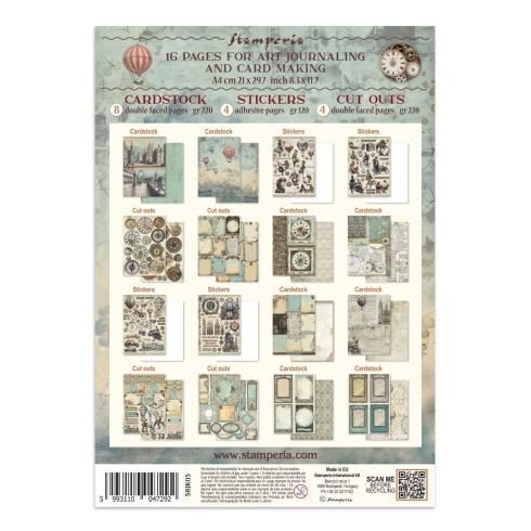 Stamperia - Papier, Aufkleber & Stanzteile "Voyages Fantastiques" Junk Journal Backgrounds,Stickers,Cut-Outs