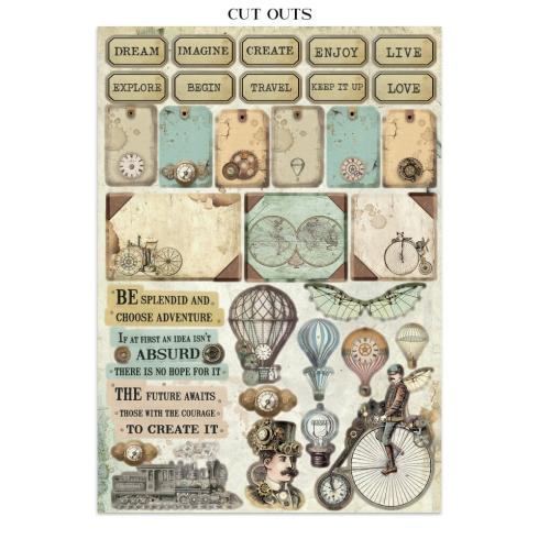 Stamperia - Papier, Aufkleber & Stanzteile "Voyages Fantastiques" Junk Journal Backgrounds,Stickers,Cut-Outs
