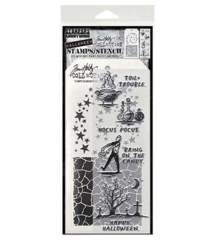 Stampers Anonymous - Stempelset & Schablone "Halloween Sketch" Clear Stamp & Stencil Design by Tim Holtz