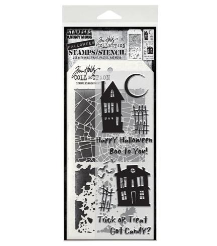 Stampers Anonymous - Stempelset & Schablone "Ghost Town" Clear Stamp & Stencil Design by Tim Holtz