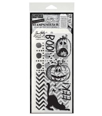 Stampers Anonymous - Stempelset & Schablone "Eek A Boo" Clear Stamp & Stencil Design by Tim Holtz