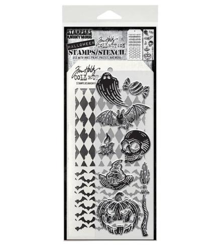 Stampers Anonymous - Stempelset & Schablone "Carved Frights" Clear Stamp & Stencil Design by Tim Holtz