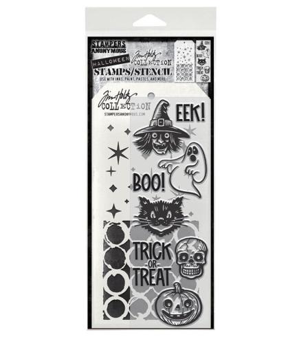 Stampers Anonymous - Stempelset & Schablone "Retro Frights" Clear Stamp & Stencil Design by Tim Holtz