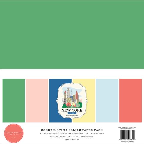 Carta Bella - Cardstock "New York City" Coordinating Solids Paper Pack 12x12 Inch - 6 Bogen