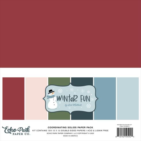 Echo Park - Cardstock "Winter Fun" Coordinating Solids Paper 12x12 Inch - 6 Bogen 