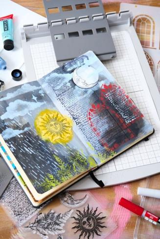 Sizzix - Schablone & Stempelset "Weather Wonder" Stencil & Clear Stamps by Mark Montano