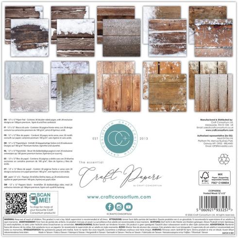 Craft Consortium - Designpapier "Frosted Wood" Paper Pad 12x12 Inch - 30 Bogen