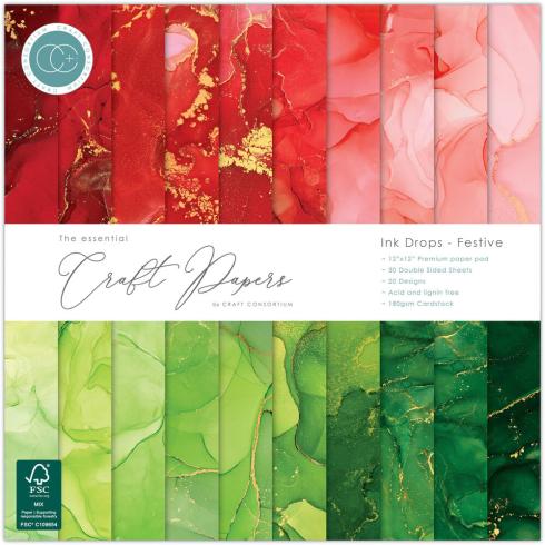 Craft Consortium - Designpapier "Ink Drops Festive" Paper Pad 12x12 Inch - 30 Bogen