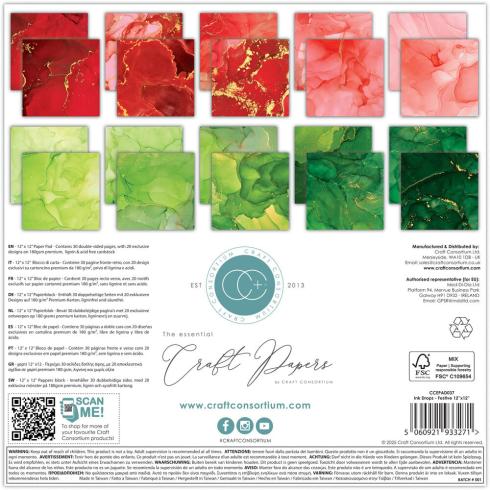 Craft Consortium - Designpapier "Ink Drops Festive" Paper Pad 12x12 Inch - 30 Bogen