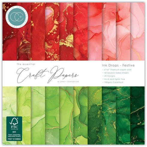 Craft Consortium - Designpapier "Ink Drops Festive" Paper Pad 6x6 Inch - 40 Bogen