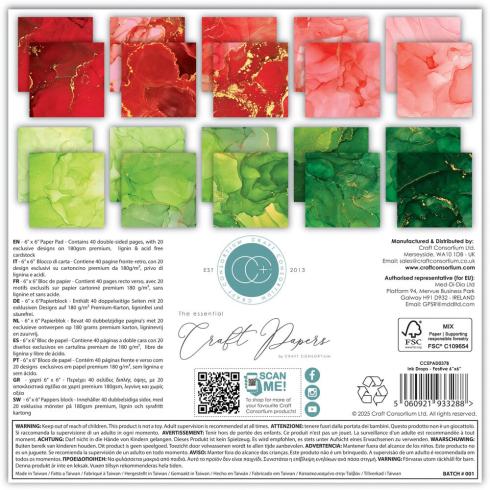 Craft Consortium - Designpapier "Ink Drops Festive" Paper Pad 6x6 Inch - 40 Bogen
