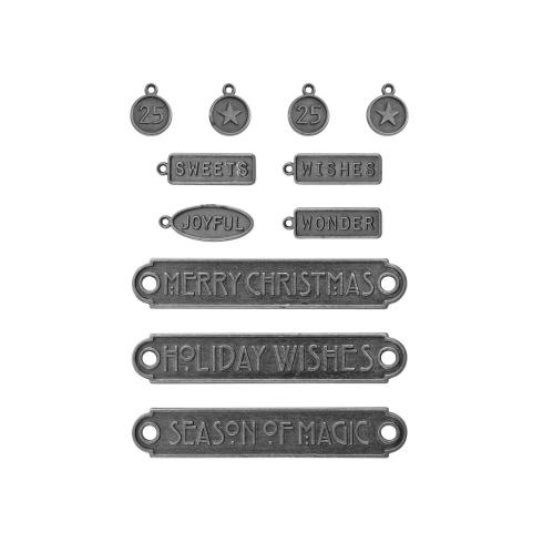 Preview: Tim Holtz - Idea Ology - Metallanhänger "Christmas Word Plaques + Tags"