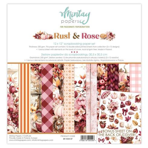 Mintay Papers - Designpapier "Rust & Rose" Scrapbooking Paper Pad 12x12 Inch - 12 Bogen