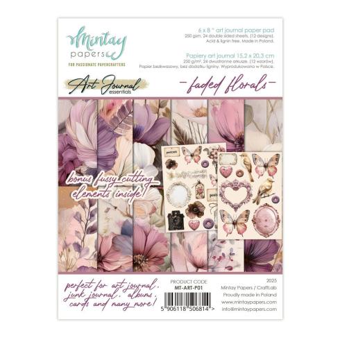 Mintay Papers - Designpapier "Faded Florals" Art Journal Paper Pad 6x8 Inch - 24 Bogen