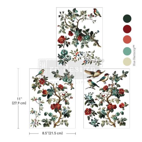 Re-Design with Prima - Transfer Aufkleber 8,5x11 Inch "The Rosy Nest" Decor Transfer 3 Bogen 