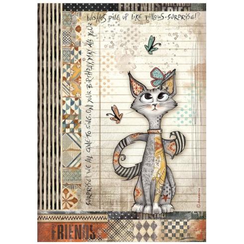 Stamperia - Decopatch Papier "Cat and Butterfly" Decoupage A4 - 6 Bogen  