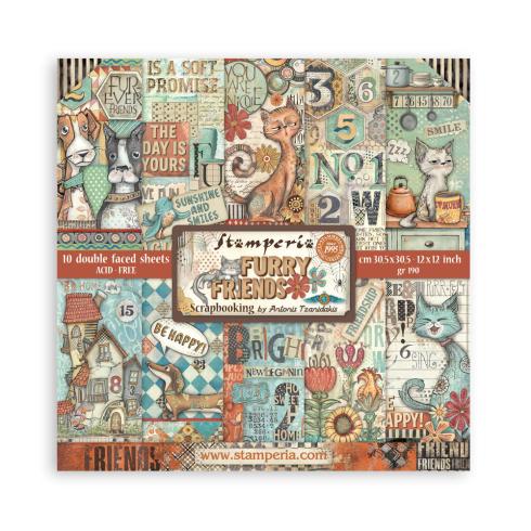 Stamperia - Designpapier "Furry Friends" Paper Pack 12x12 Inch - 10 Bogen