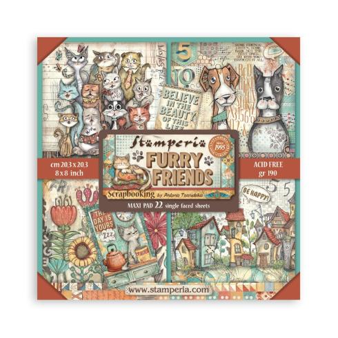 Stamperia - Designpapier "Furry Friends" Maxi Paper Pack 8x8 Inch - 22 Bogen