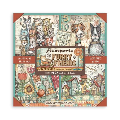 Stamperia - Designpapier "Furry Friends" Maxi Paper Pack 12x12 Inch - 22 Bogen