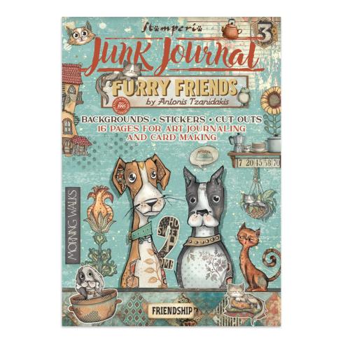 Stamperia - Papier, Aufkleber & Stanzteile "Furry Friends" Junk Journal Backgrounds,Stickers,Cut-Outs