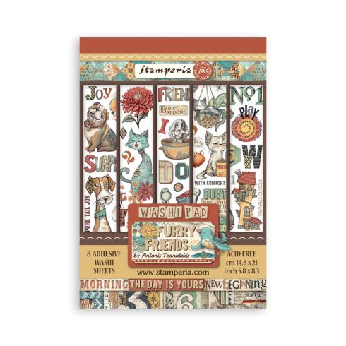 Stamperia - Washi Papier "Furry Friends" Washi Pad 14,8x21cm - 8 Bogen
