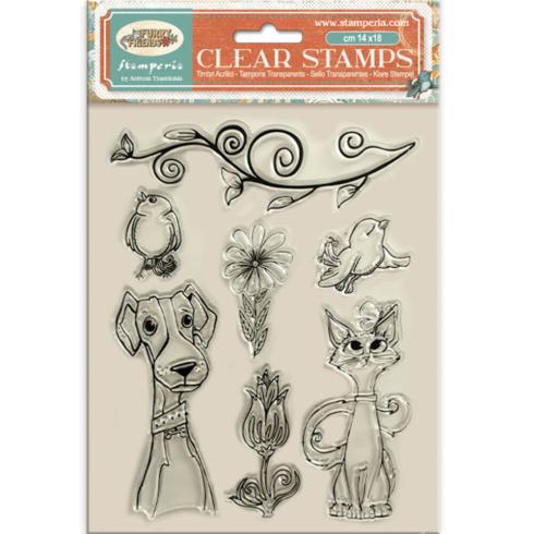 Stamperia - Stempelset "Dog, Cat and Flowers" Clear Stamps