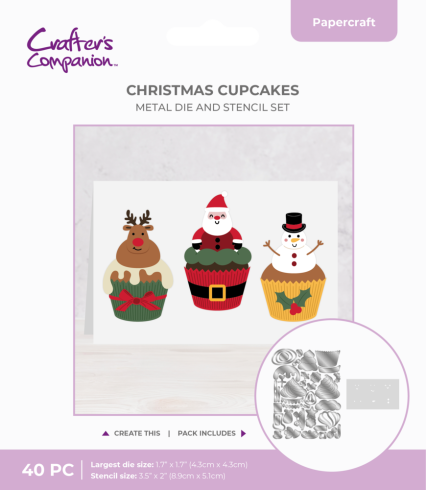 Crafters Companion - Stempelset & Stanzschablone "Christmas Cupcakes" Stamp & Dies