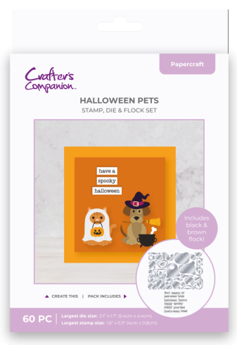 Crafters Companion - Stempelset & Stanzschablone "Flock Halloween Pets" Stamp & Dies