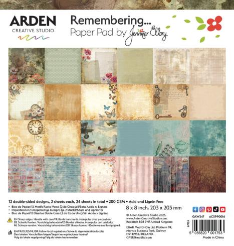 Arden Creative Studio - Designpapier "Remembering..." Paper Pack 8x8 Inch - 12 Bogen