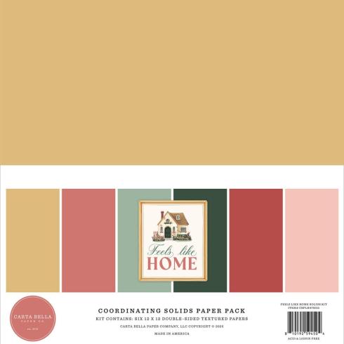 Carta Bella - Cardstock "Feels Like Home" Coordinating Solids Paper Pack 12x12 Inch - 6 Bogen