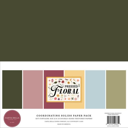 Carta Bella - Cardstock "Pressed Floral" Coordinating Solids Paper Pack 12x12 Inch - 6 Bogen