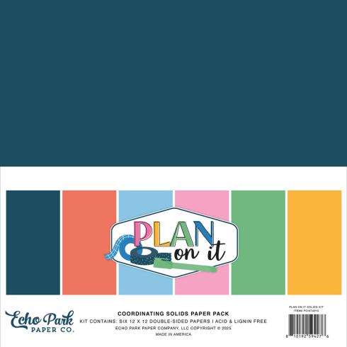 Echo Park - Cardstock "Plan On It" Coordinating Solids Paper 12x12 Inch - 6 Bogen 