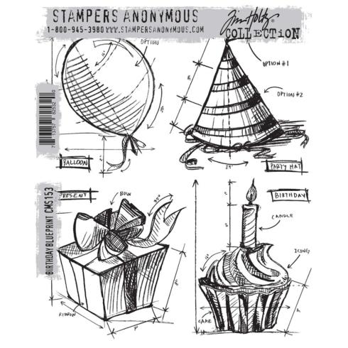 Stampers Anonymous - Gummistempelset "Birthday Blueprint" Cling Stamp Design by Tim Holtz