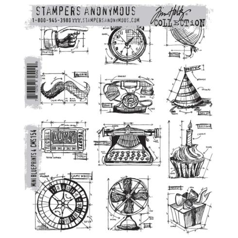 Stampers Anonymous - Gummistempelset "Mini Blueprints 4" Cling Stamp Design by Tim Holtz