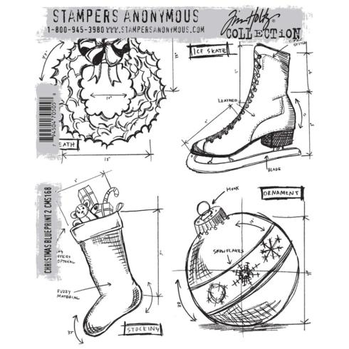 Stampers Anonymous - Gummistempelset "Christmas Blueprint 2" Cling Stamp Design by Tim Holtz