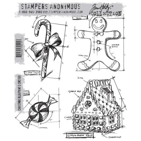Stampers Anonymous - Gummistempelset "Christmas Blueprint 3" Cling Stamp Design by Tim Holtz