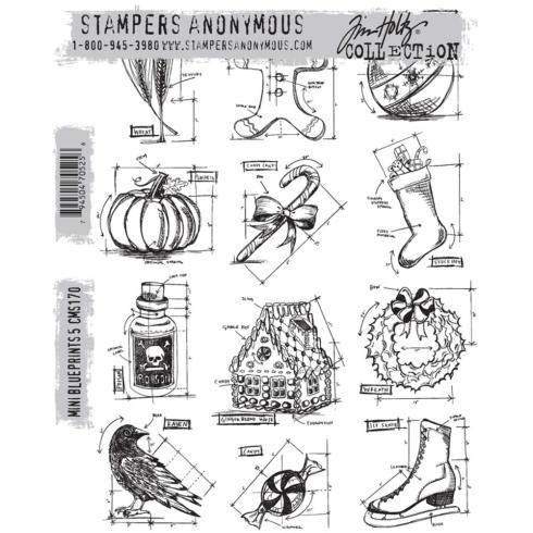 Stampers Anonymous - Gummistempelset "Mini Blueprints 5" Cling Stamp Design by Tim Holtz