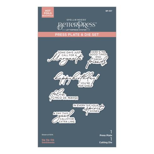 Spellbinders - Buchdrucktechnik "Sip Sip Ole Sentiments" BetterPress Plate & Dies