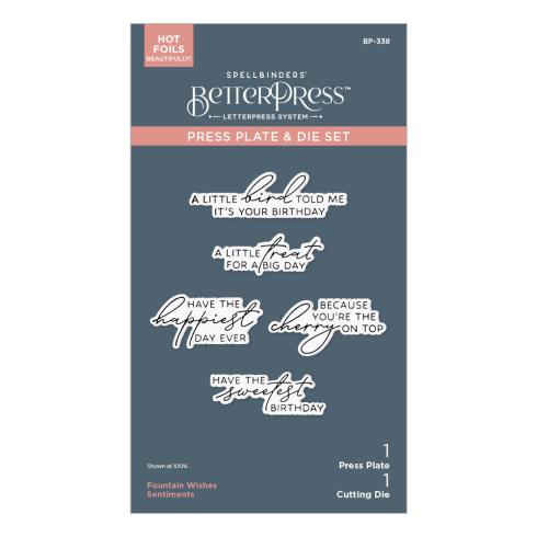 Spellbinders - Buchdrucktechnik "Fountain Wishes Sentiments" BetterPress Plate & Dies