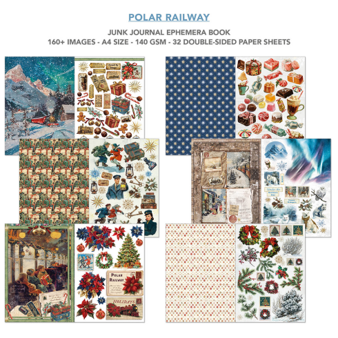 Preview: Ciao Bella - Designpapier & Stanzteile "Polar Railway" Junk Journal Ephemera Book A4 - 32 Bogen