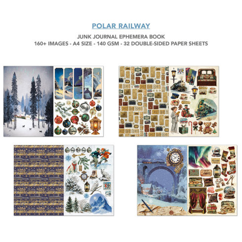 Preview: Ciao Bella - Designpapier & Stanzteile "Polar Railway" Junk Journal Ephemera Book A4 - 32 Bogen