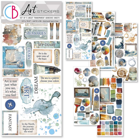 Ciao Bella - Aufkleber "An Artist Journey" Transparent Adhesive Sheets 4,72x10,23 Inch - 5 Bogen