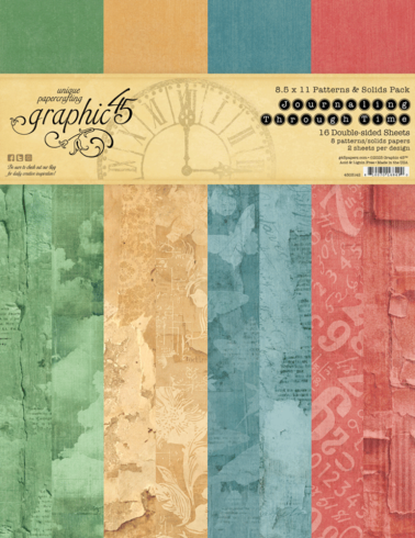 Graphic 45 - Designpapier "Journaling Through Time" Patterns & Solid Pad 8,5x11 Inch - 16 Bogen